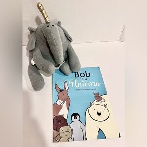 Gray Elephant Plush and book from 'Bob is a Unicorn' by Michelle Nelson-Schmidt